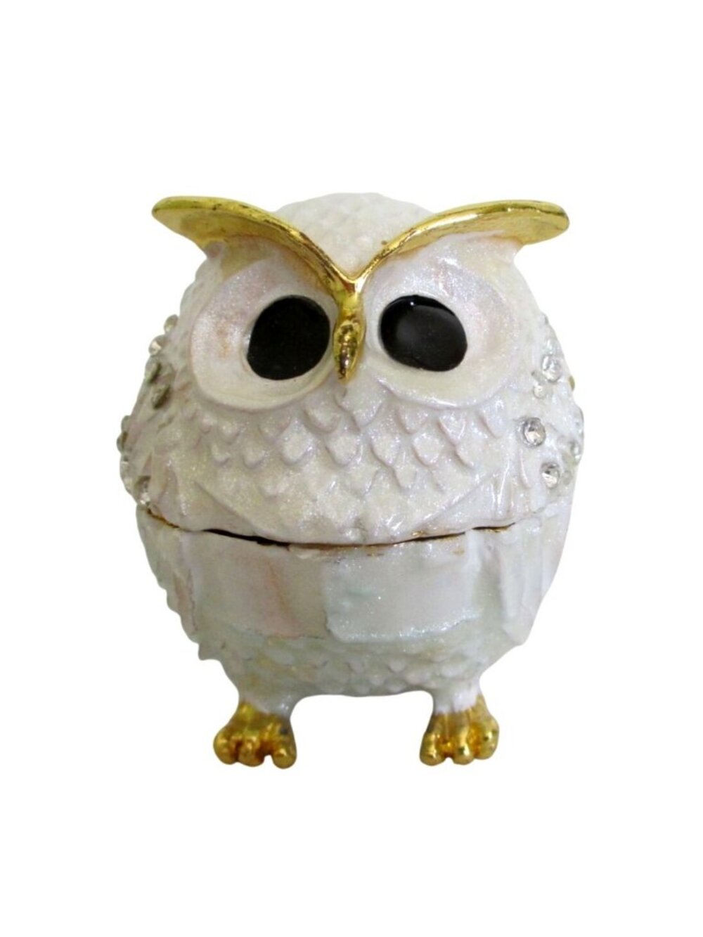 Owl-Shaped Trinket Box With Gold Accents & Rhinestones - Collectible Jewelry Ke